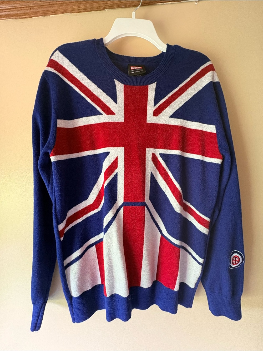 Hot Topic Marvel “What If…” Captain Carter Blue, Red & White Crewneck Sweater
